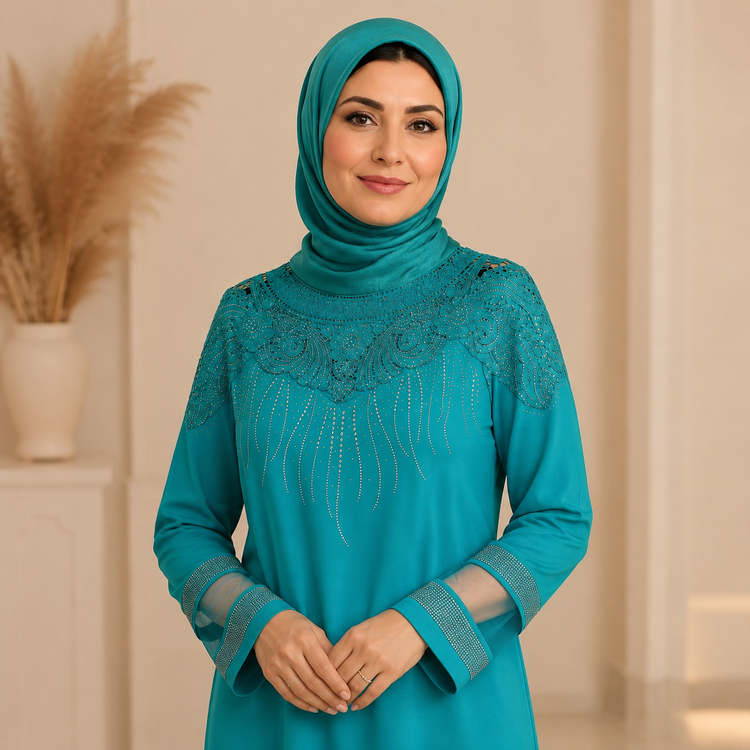 شومیز مجلسی زنانه فیروزه ای